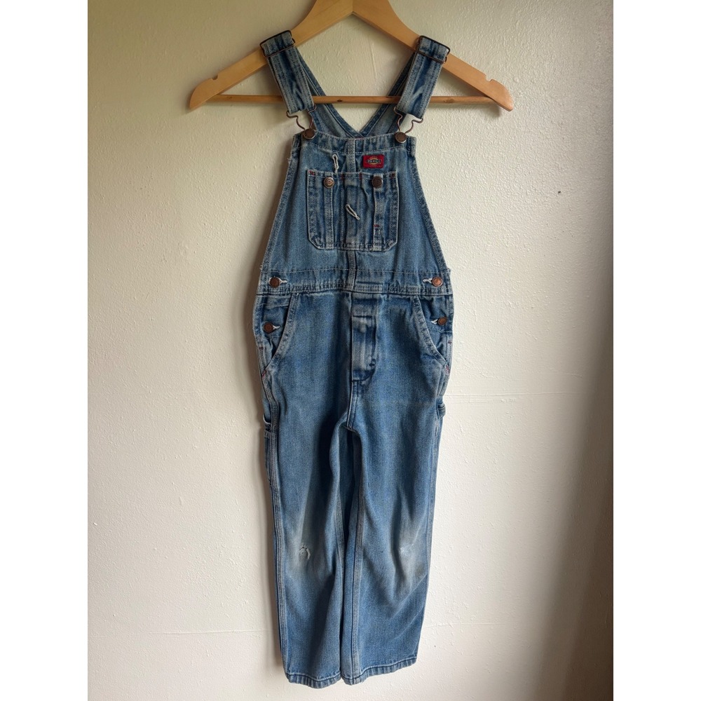 Dickies Kids Blue Denim Carpenter Overalls Medium Wash Size L 7 KBB31025NB